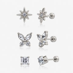 Eternal Twinkle 3 Pack Flat Back Earrings Set
